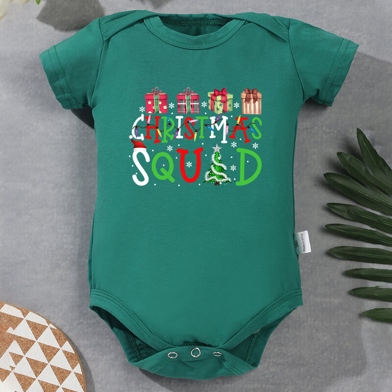 Christmas Squad Cute Baby Girl Clothes Green Cotton Soft Cozy neonato body Fine Gift Xmas Eve Infant tutina pigiama