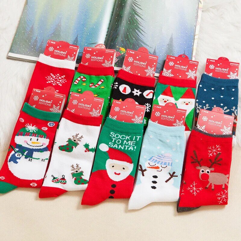 Santa Elanden Sneeuwvlok Katoenen Sokken Mid-Buis Kerst Paar Sokken