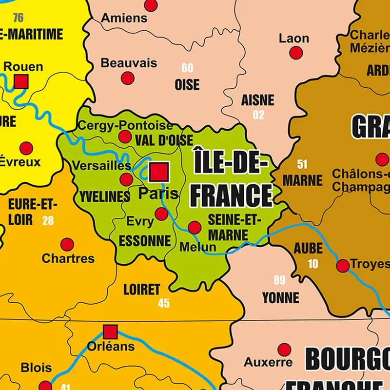 150*150Cm Thế Pháp Bản Đồ Chính Trị Trong Tiếng Pháp Lớn Tường Poster Không Dệt Tranh Vải Lớp Học Nhà trang Trí Đồ Dùng Học Tập