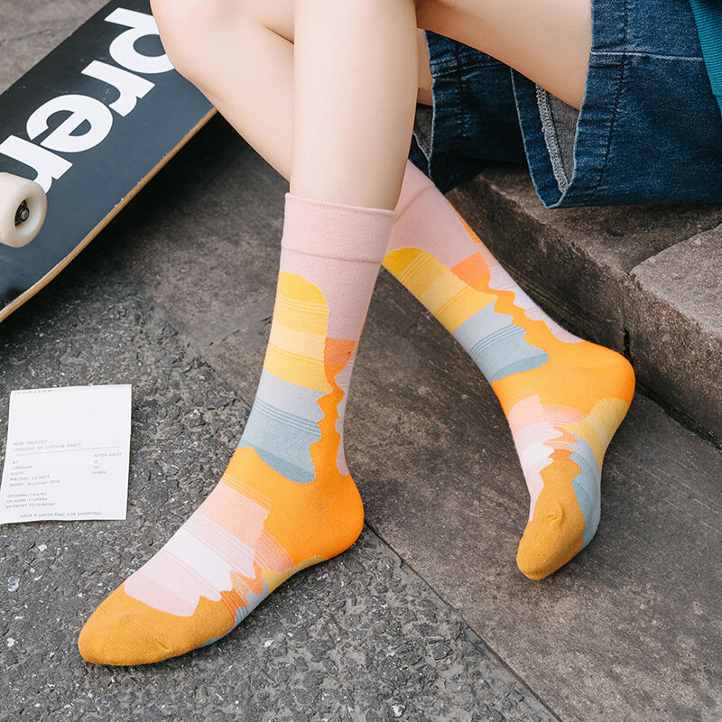 Новые Простые Модные хлопковые носки, оригинальные мужские и женские носки-трубы, цветные необычные модные носки