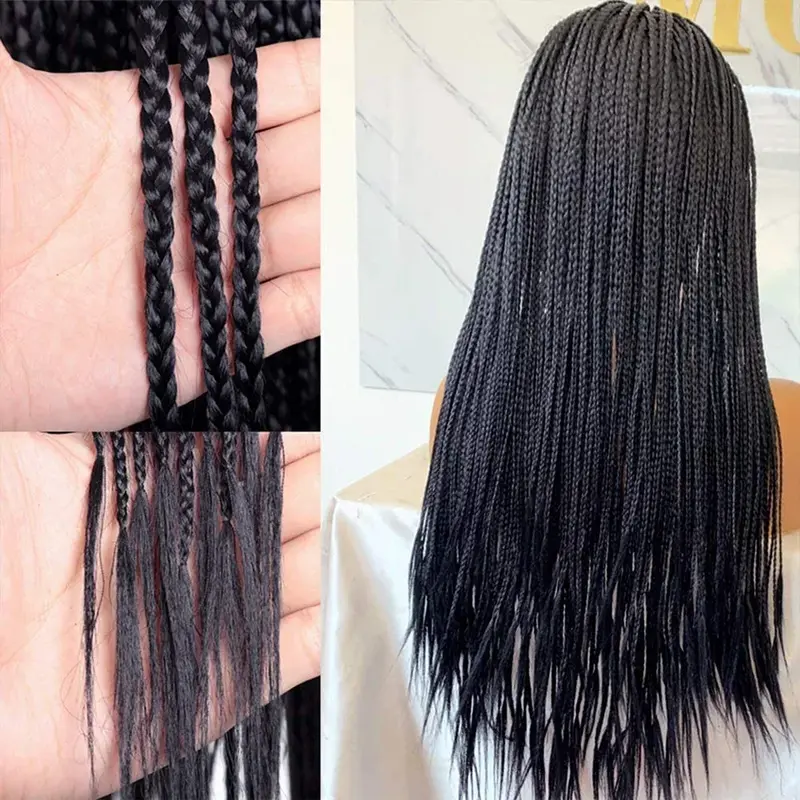 Peluca trenzada de pelo sintético para mujeres negras, cabellera trenzada larga y recta, hecha a máquina