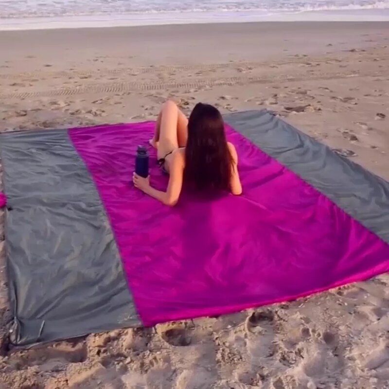 Toallas de playa antiarena, manta de gran tamaño, bolsillo, Picnic, 4 anclajes, evita el viento, impermeable, 2024