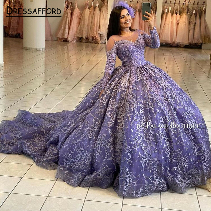 Gorgeous Purple Sequins Quinceanera ชุด15ปี2022ชุดไปงานเต้นรำเซ็กซี่ V คอปิดไหล่ยาวชุดเดรสปาร์ตี้สำหรับสาว