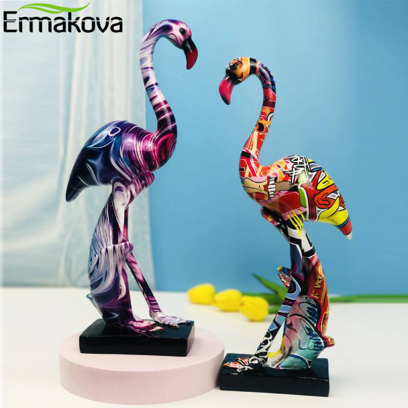 ERMAKOVA Statue Decoration Home Accessories Resin Abstract Sculpture Flamingo Sculpture Model Office Desk Decor Figurines