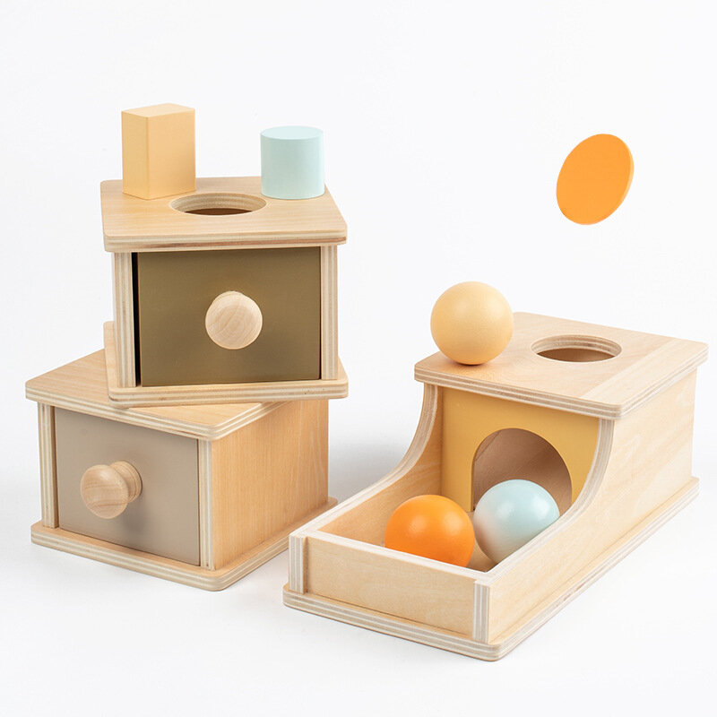 Montessori Preschool Object Permanence Box Children's Early Intellectual Development Coin Box Toys Wooden Montessori Puzzle Box