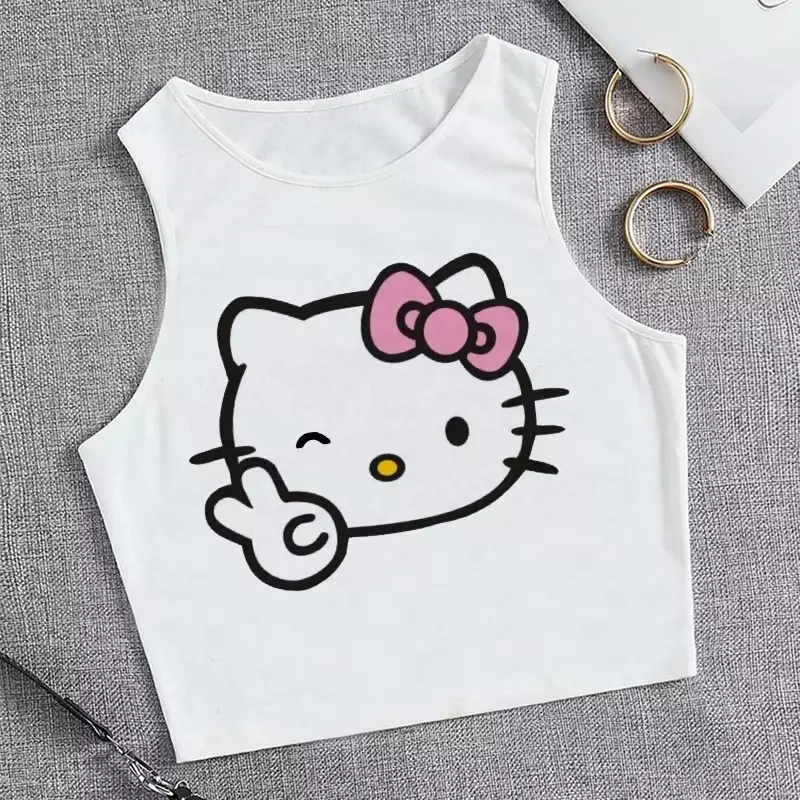 Майка-топ 90-х годов, кроп-топ, футболка Hello Kitty, Kawaii, футболка Sanrio Kawaii, готическая одежда Y2 K, женская футболка