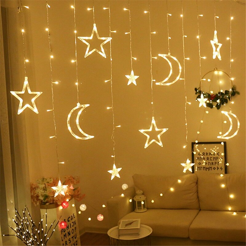 Star Curtain LED String Light, Iluminação Decoração Interior, Plug UE, Star Lights, Fada, Casamento, Aniversário, Natal