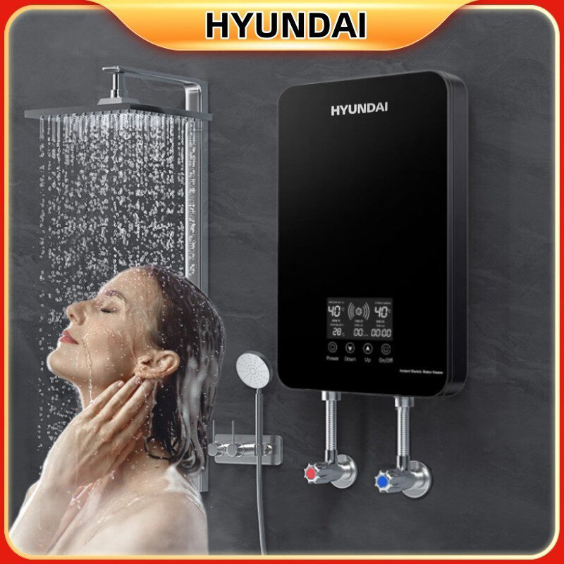 HYUNDAI 작은 전기 온수기 순간 빠른 난방 지능형 일정한 온도 욕실 샤워 무제한 뜨거운 물 영어 디스플레이 화면 실시간 온도 표시 지능형 주파수 변환 기능 온수기는 수온에 따라 자동으로 전력을 일치
