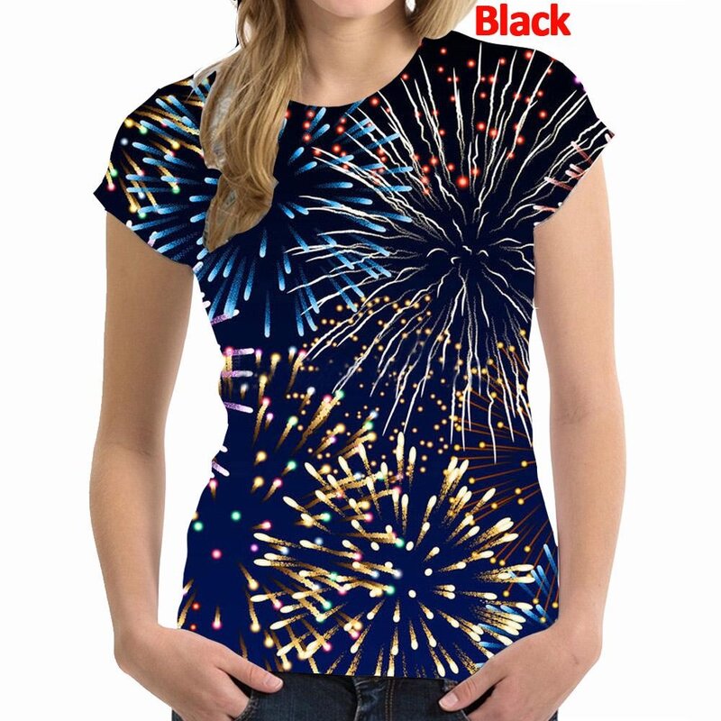 Vrouwen Mode Cool 3d Vuurwerk Print Tshirt Vrouwen Casual Mannelijke O-hals Korte Mouwen Shirts