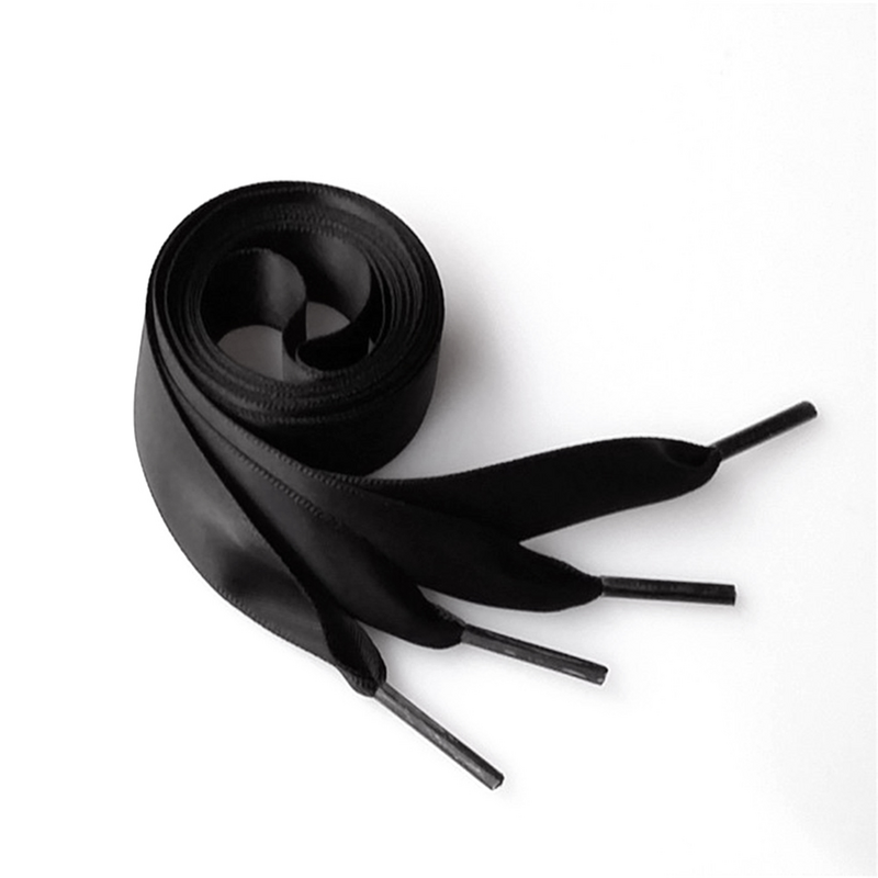 Cordões de fita de seda para decoração de sapatos, sapato liso, moda DIY, preto, 07m, par