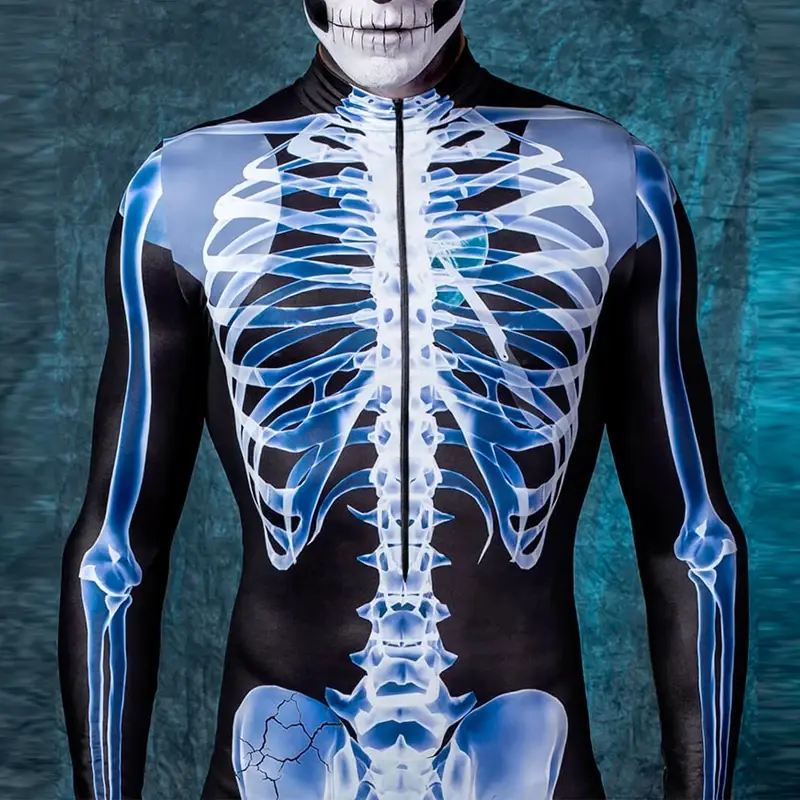 VIPFASHION Men X-Ray Skeleton Costume Halloween Party Suit maschio divertente Zentai body manica lunga cerniera posteriore Catsuit abbigliamento