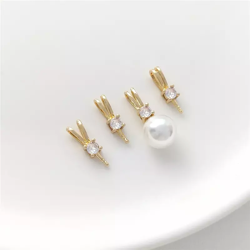 Zcomprend-Porte-perle plaqué or 14 carats, style lapin à double oreille, support de perle demi-trou, accessoires de bricolage