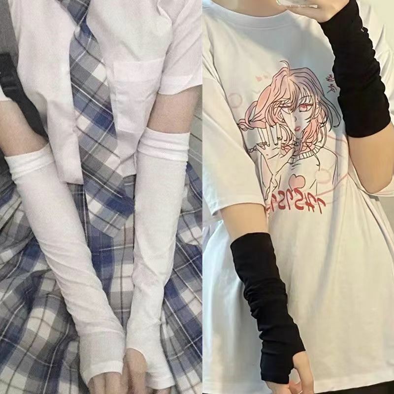 Y2k Goth Lolita Anime guanti solidi sottili JK Kawaii Girl Mitten Oversleeve uomo donna moda Sun Block Cuff scaldamuscoli senza dita