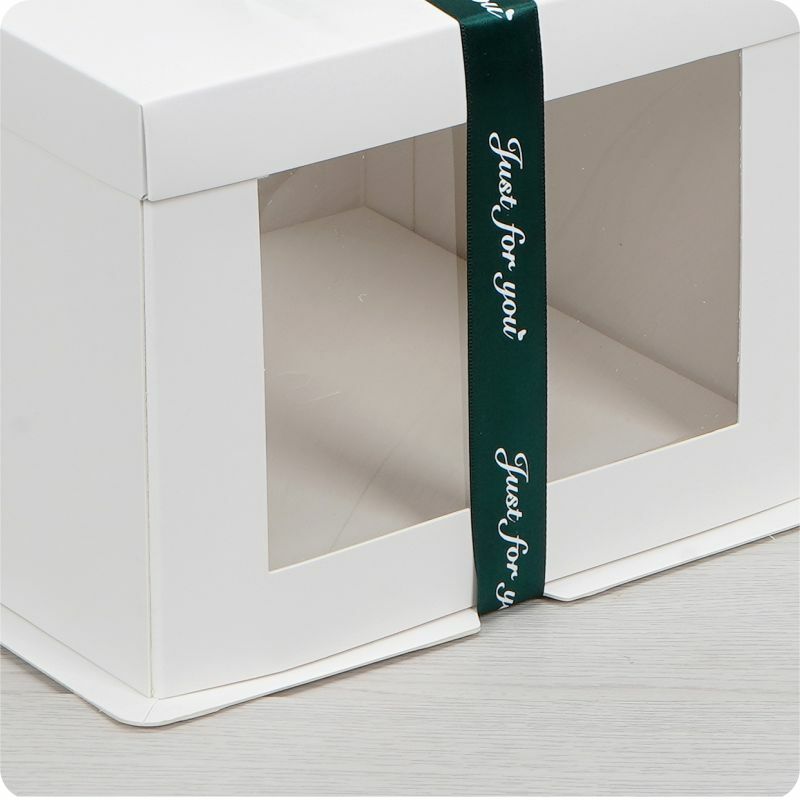 Kunden spezifisches Produkt Großhandel Kuchen boxen mit Fenster Luxus Kuchen verpackung mit Band Geburtstag wünscht Kuchen Box Bänder
