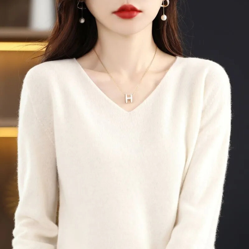 Women Knitted Shirts Fashion Female Autumn Winter Long Sleeve V-neck Skinny Elastic Casual Thin Sweater Pullover Tops Knitwear