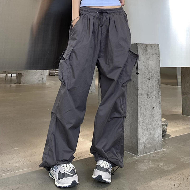 Ladies Baggy Cargo Pants Oversize Streetwear Hip Hop Joggers Sweatpants Drawstring Casual Loose Wide Leg Pants For Women 2023