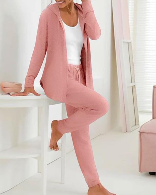 Casual Two Piece Set Women Outfit 2023 Autumn Long Sleeve Hooded Top & Fashion Drawstring Skinny Pants Set New Female Suits