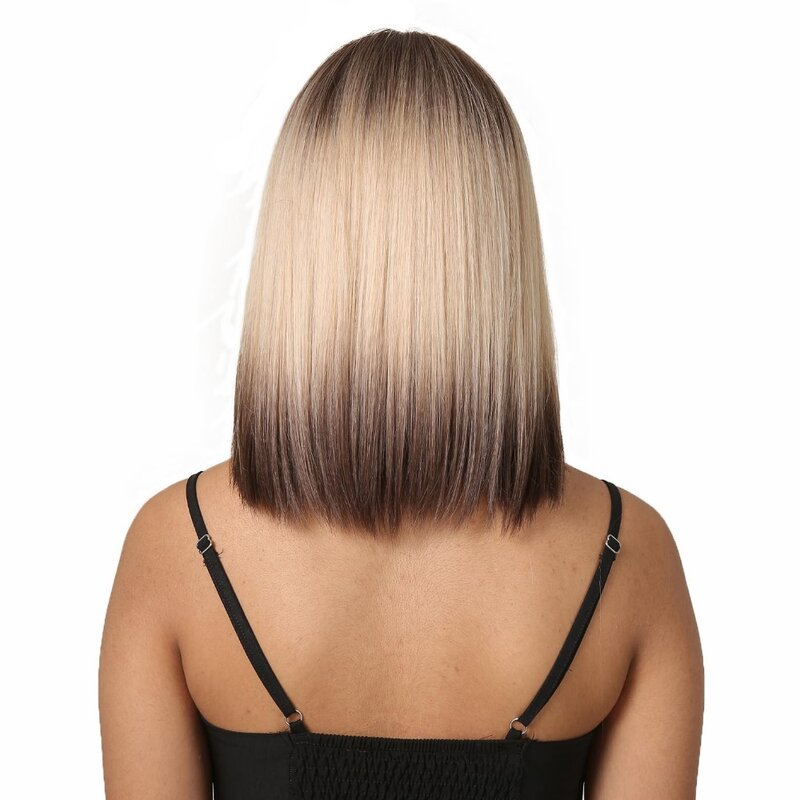 SNQP прямой синтетический боб парик для женщин коричневый блонд Омбре парик с челкой для ежедневного косплея стандартное использование Термостойкое волокно