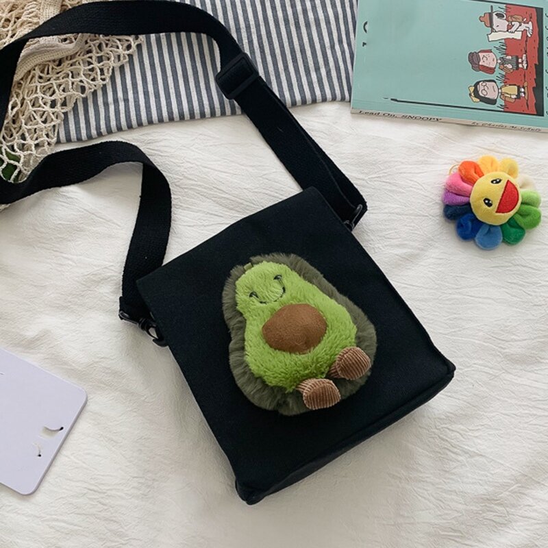ASDS-Cute Avocado Doll Crossbody Canvas Bag Funny Cartoon Student Mini Travel Shoulder Bag Coin Purse