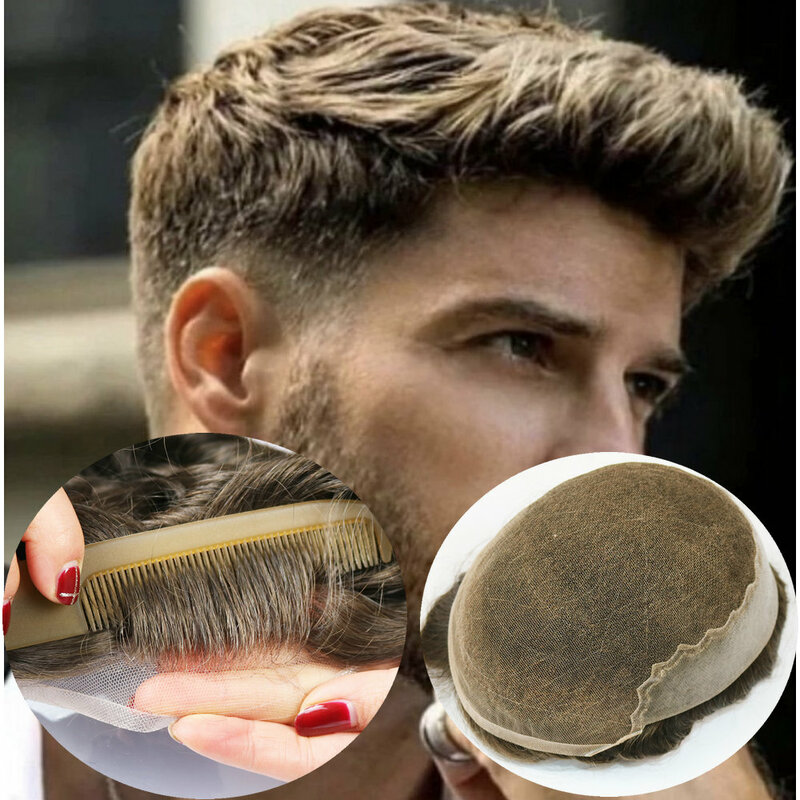 Toupet en dentelle suisse pour homme, perruque 100% cheveux humains, base en PU, unité système de remplacement de cheveux, délié invisible, Q6
