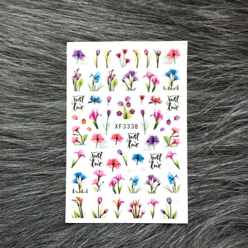 1PCS 3D Flower Nail Art Sticker Designer Plants Collection Colorful Nail Decals Polish Manicure Self-Adhesive Sliders