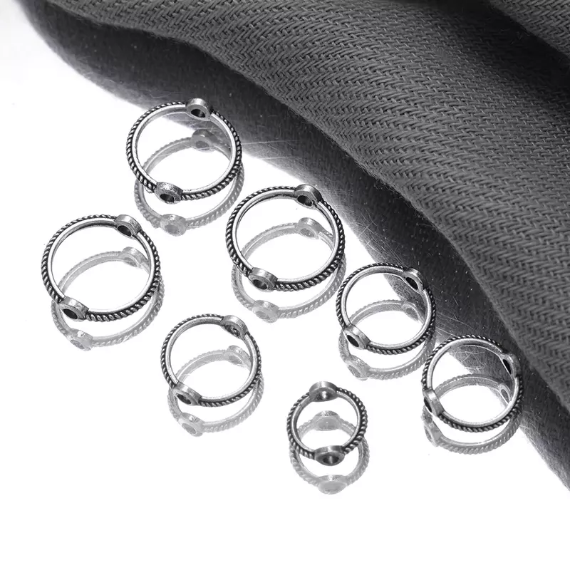 10/100pcs Antique Round Frame Wrapped Bead Connect Rings Spacers Sliver Through Hole Beading Cap DIY Bracelet for Jewelry Making