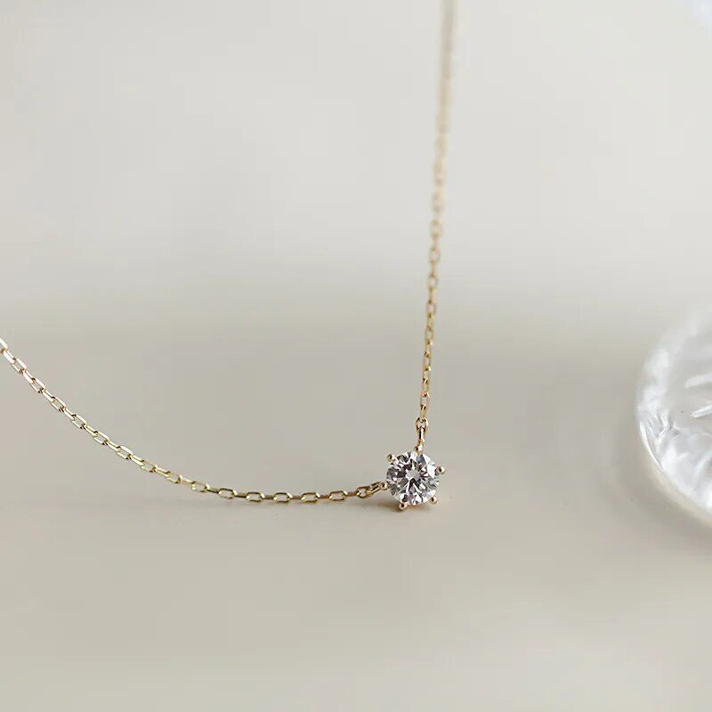 Женское ожерелье из серебра 925 пробы с позолотой 14 карат, универсальная цепочка до ключиц с сияющим цирконием, свадебные украшения