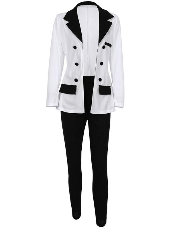 Two Piece Set for Women 2023 Autumn New Fashion and Elegant Double Breasted Blazer Coat & Plain Pants Set Temperament Commuting
