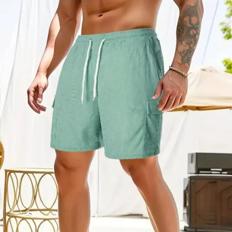 Pantalones cortos deportivos con cordón para hombre, Shorts de pana minimalistas con múltiples bolsillos, informales, novedad de verano