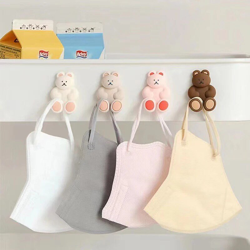 Multi-Functional Cute Cartoon Bear Silicone Suction Cup Toothbrush Holder Hanging Suction Cup Storage Hook Bathroom Storage Rack