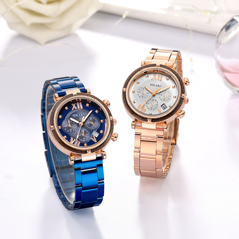 Moda 5 pçs relógio conjunto feminino azul relógios feminino aço inoxidável data automática relógios de quartzo montre pour femme reloj mujer 2022