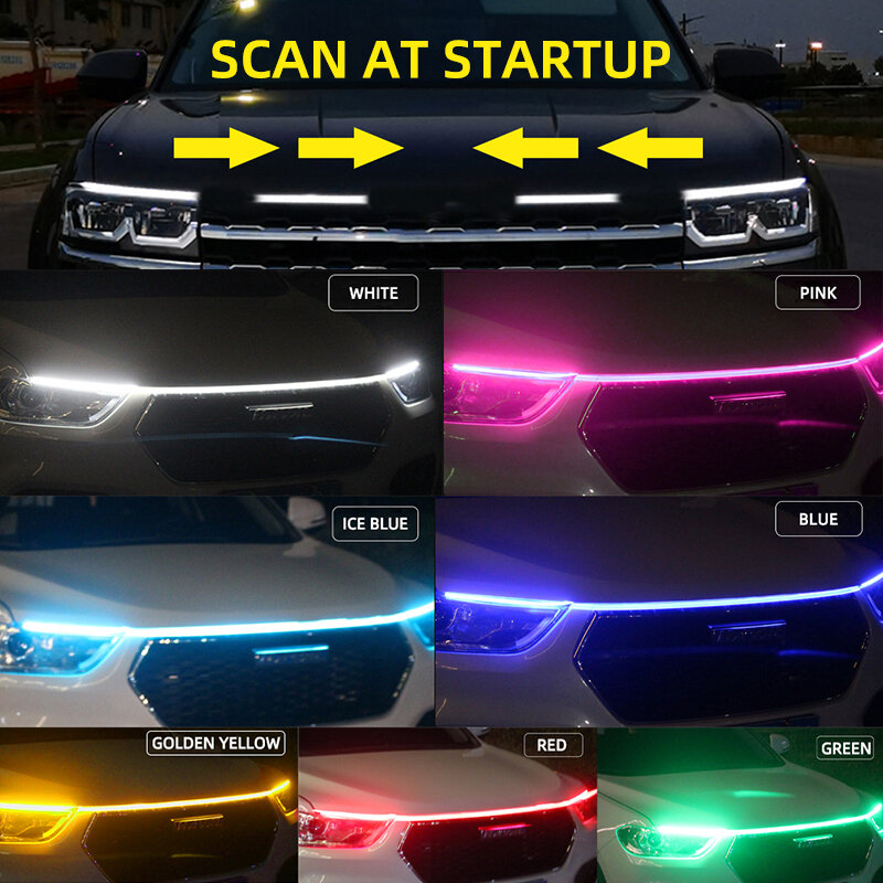 RXZ LED Daytime Running Light, Scan Starting Car Hood Luzes Decorativas, DRL Auto Motor Guia Capô, Lâmpada ambiente, 12V