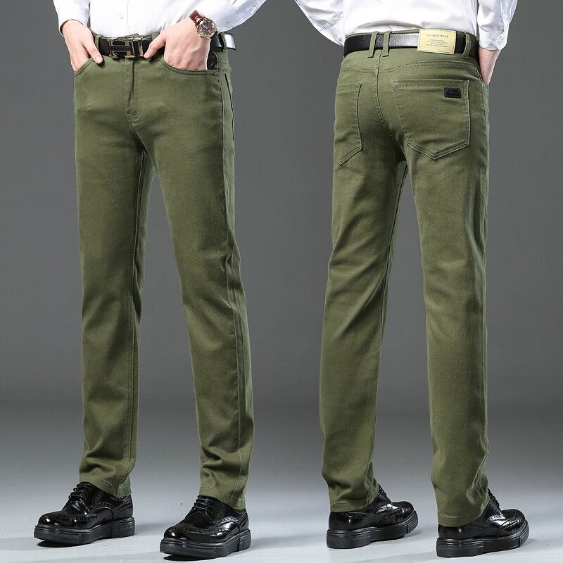 Calça jeans de alto estiramento masculina, fina, marrom, casual, de alta qualidade, estilo clássico, 3 cores, para negócios, outono