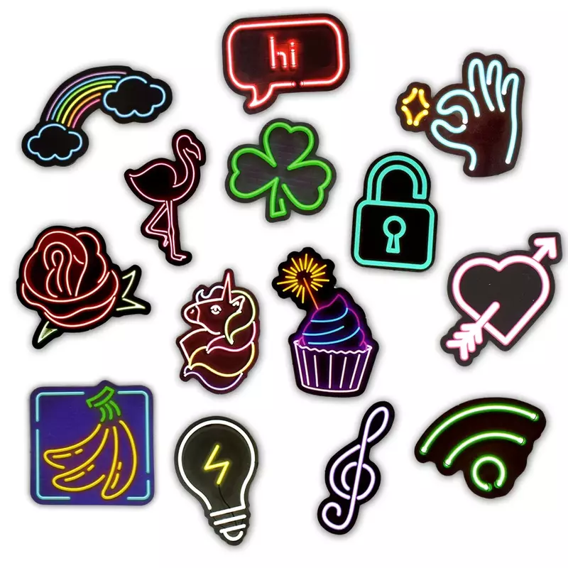 Neon Light Cartoon Sticker para crianças, anime, animais, decalques bonitos, laptop, caixa do telefone, mala, guitarra, geladeira, carro, 50pcs