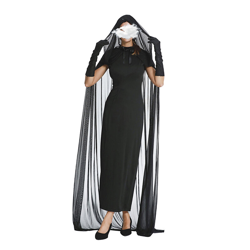 1 Set Halloween Cosplay Women Mesh Cloak Ghost Dress Black Masquerade Stage Play costumi spaventosi Day of The Dead Decoration