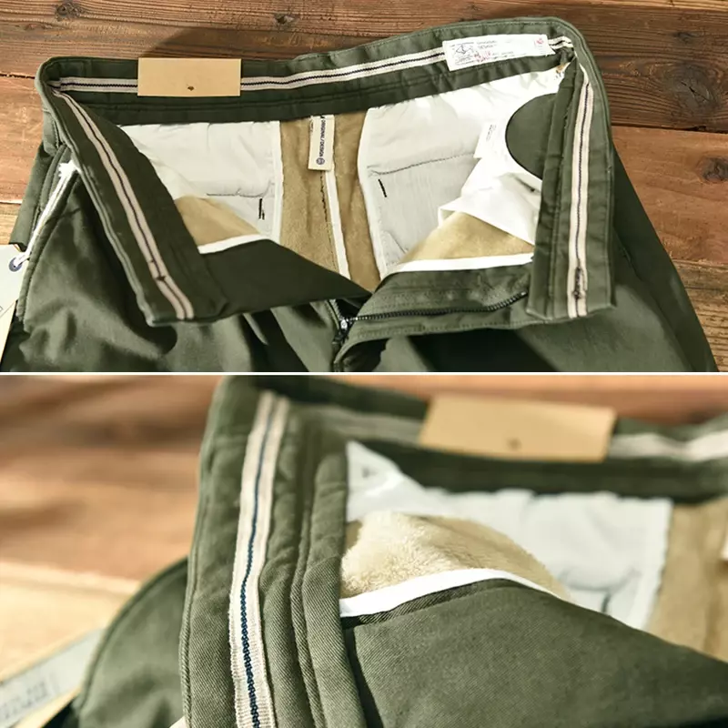HIQOR-pantalones de invierno para hombre, pantalón holgado de algodón, color caqui, verde militar, color sólido, estilo Safari, 28-38, 2024