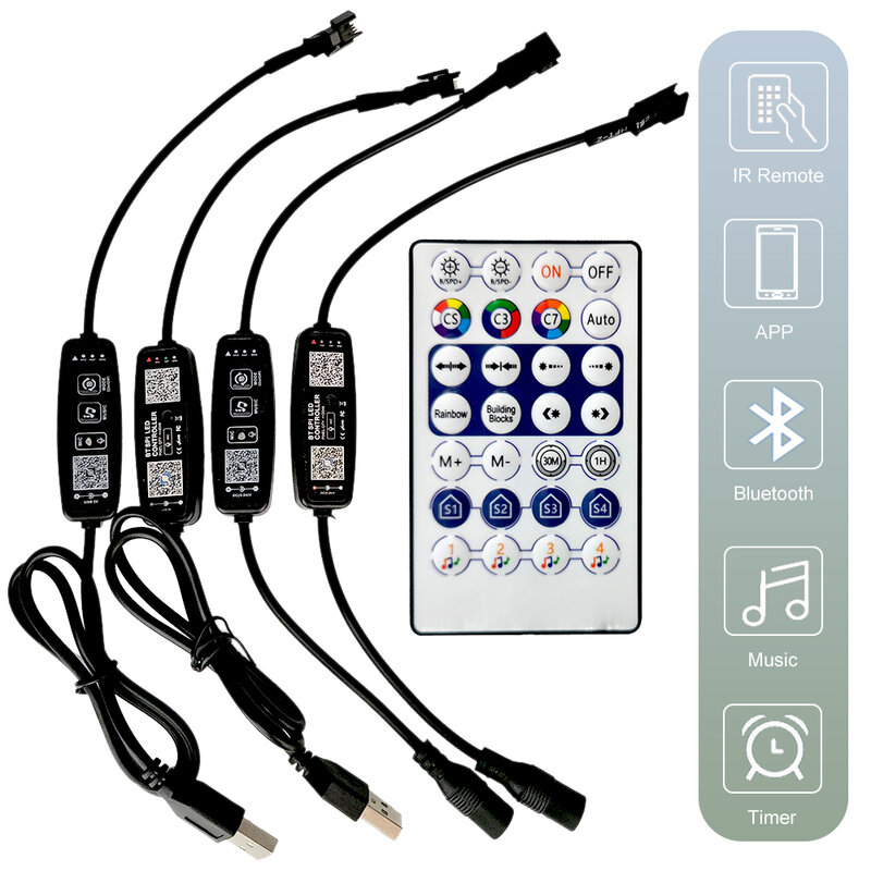 Controlador LED WS2811 WS2812B, micrófono incorporado de música con Bluetooth, Control remoto de 28 teclas, luz de tira de píxeles LED direccionable individualmente