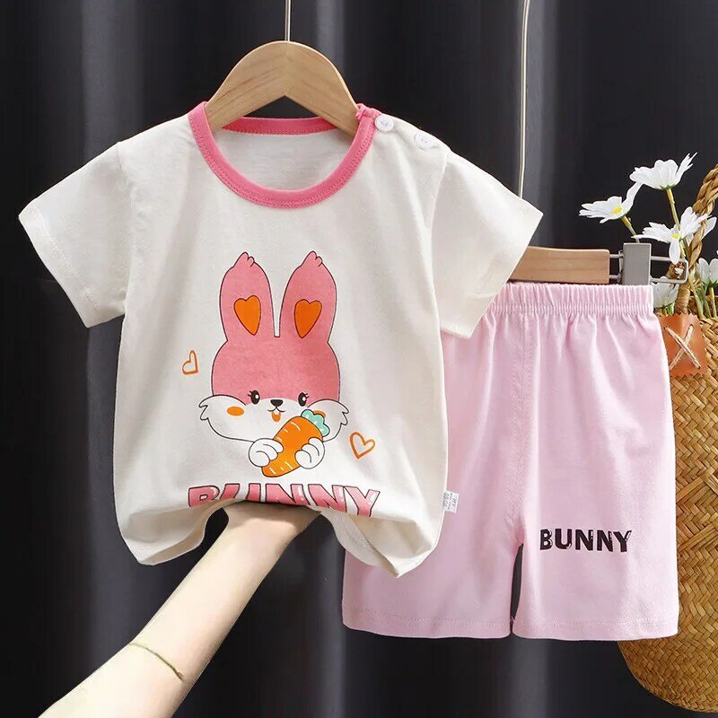 girls clothes set Short Sleeve 2pcs Tshirt+Short 1 2 3 Years Old Summer New Clothing Girls Casual Loose Thin clothes