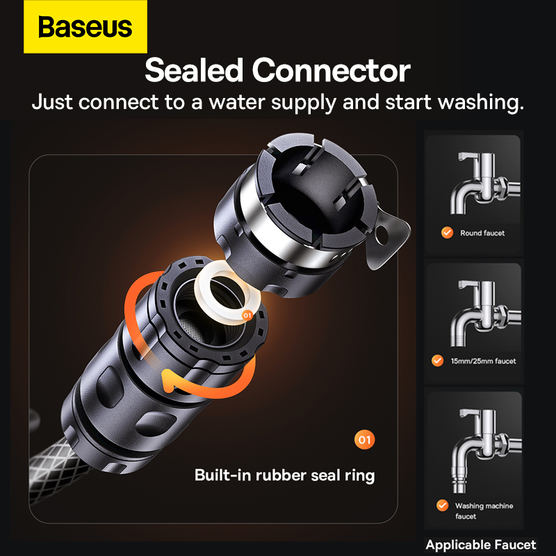 Baseus 자동 가정용 정원용 고압 물 스프레이 노즐 청소 도구, 휴대용 세탁기, 자체 보관 세차건