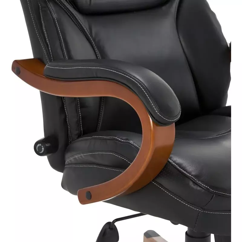 Офисное кресло с регулируемой высокой спинкой и поддержкой поясницы, эргономичное компьютерное кресло, Скрепленное кожей, черный, 30,5d x 27,25x47 дюймов