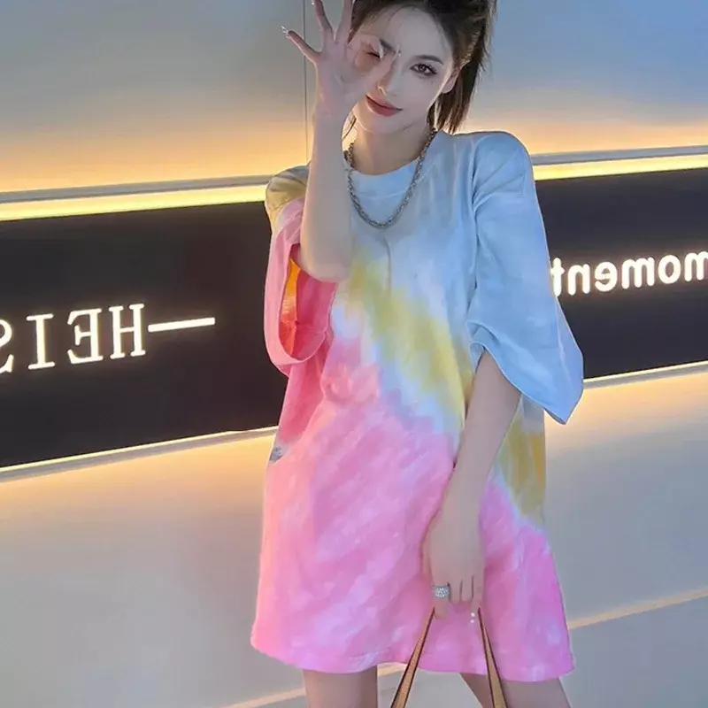 Camiseta folgada feminina, roupa de verão, blusa curta, manga, alta qualidade, roupa de mulher, moda feminina com mangas, coreano, 2024