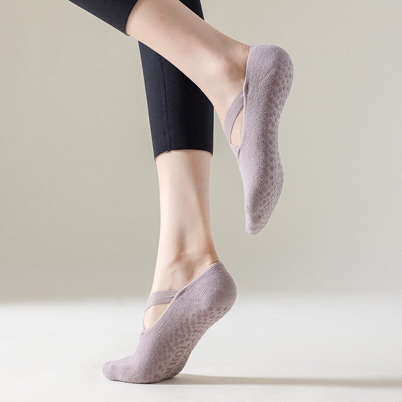 Toalha antiderrapante de Pilates de silicone para mulheres, meias de ioga invisíveis, atadura de algodão, meia barre
