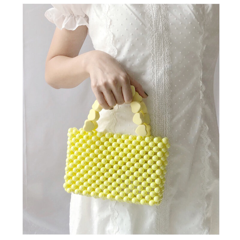 Love – sac à main transparent en Pvc, couleur unie, rose, jaune, fait à la main, féerique, pêche, cœur perlé, sac de soirée, fourre-tout