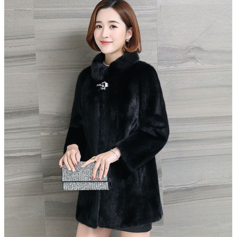 Fur Coat 2023 Winter Lady Jacket Imitation Mink Fur Stand Collar Short Casual Women Clothing
