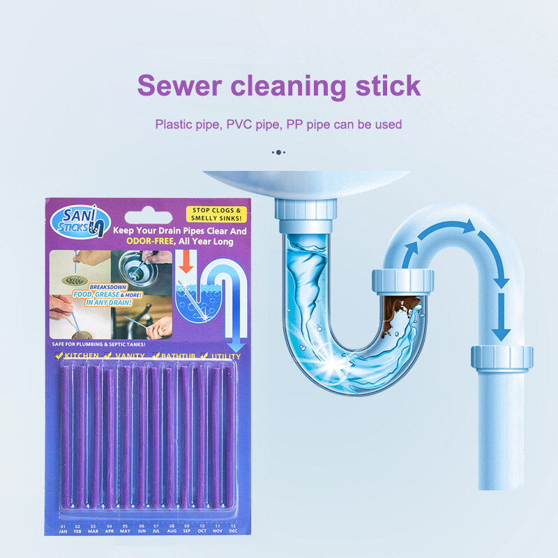 12/set Kitchen Oil Decontamination Sticks Toilet Bathtub Drain Cleaner Sewer Cleaning Rod Convenient Kitchen Tools Accessories