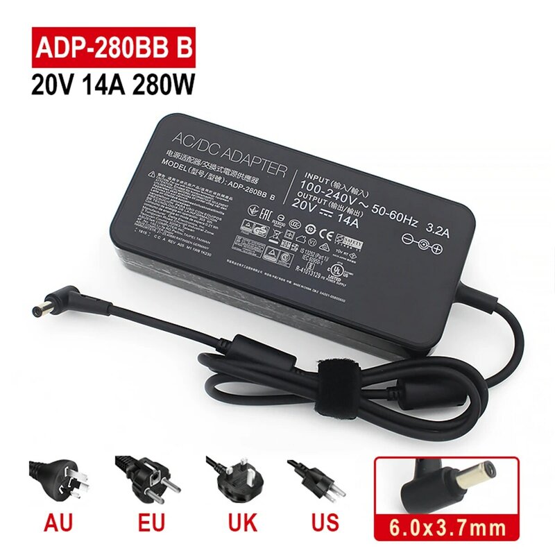 20V 14A 280W 6.0x3.7mm ADP-280BB B AC Adapter Laptop Charger For Asus ROG GX551QS GX551QR GX703HS GX703HR GX703HM G732LWS