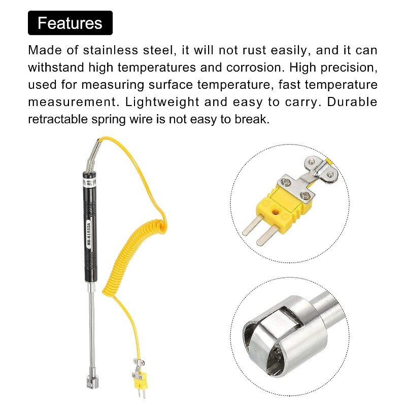 MECCANIXITY K Type Surface Thermocouple Temperature Probe Sensor Stainless Steel -58 To1472°F (-50 to 800°C) 5.1ft 15x135mm
