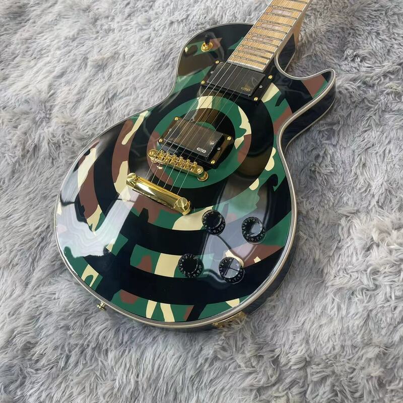 Chitarra elettrica LP camouflage a 6 corde chitarra elettrica integrata, corpo mimetico, lucido, tastiera in legno di rosa, maple woo
