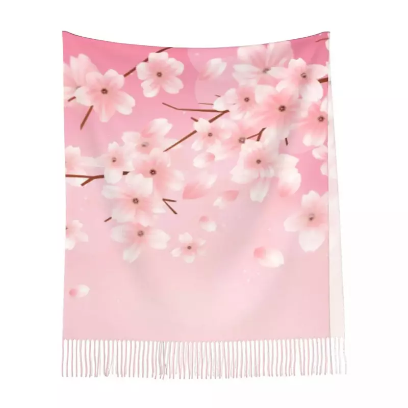 Sakura Flower Branch Women Scarf Winter Shawl And Wrap Bandana Tassel Female