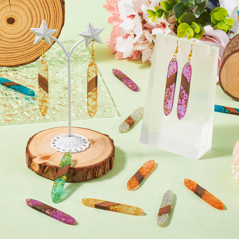 Paillette/Gold Foil Resin Wood Big Pendant Mix Color Wooden Charms for Necklace Earring Bracelet DIY Jewelry Making Supplies
